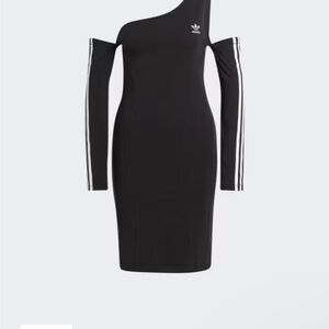 Adidas Black Bodycon Dress with One Shoulder Long Sleeves